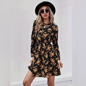 Floral Black and Gold Dress